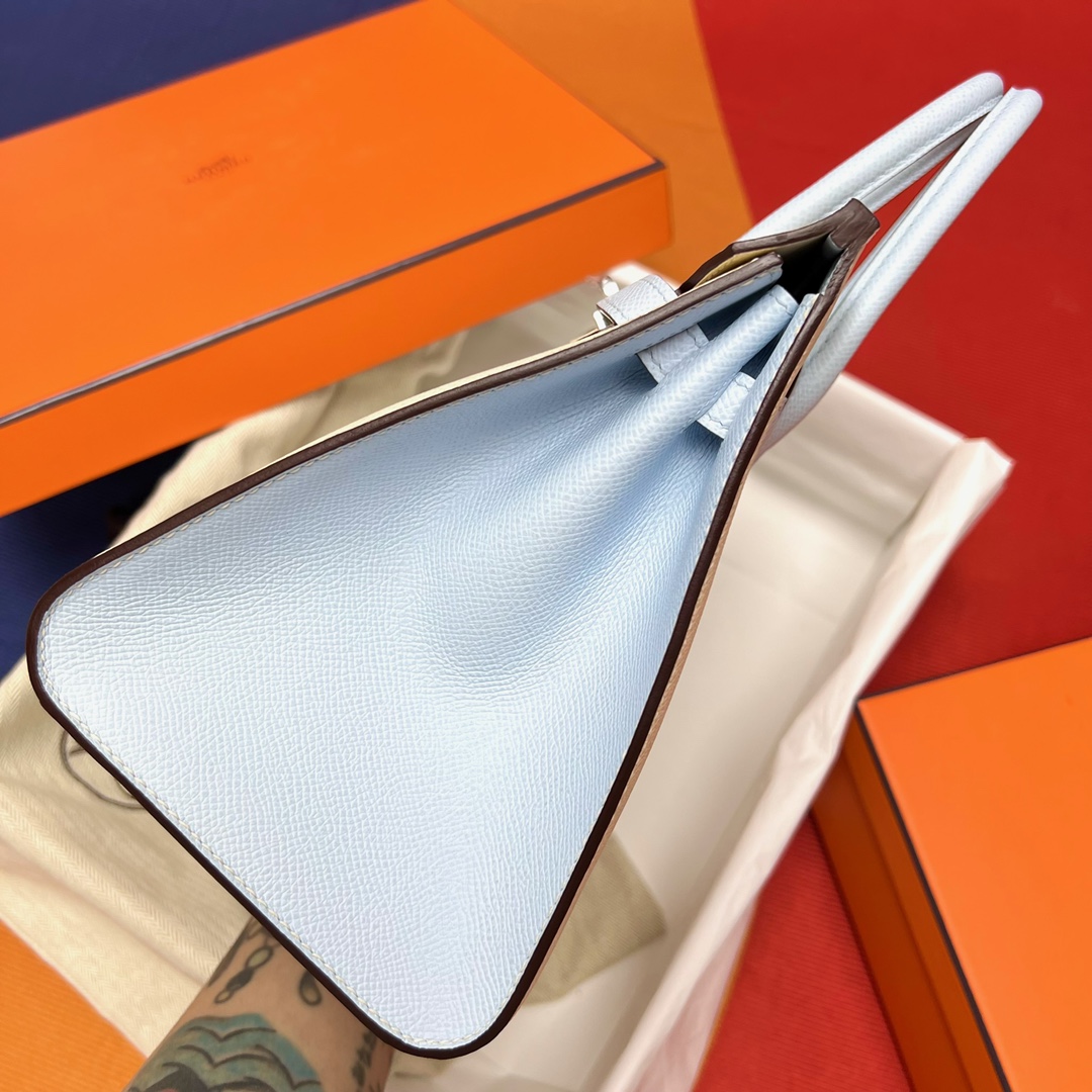 에르메스 버킨백25 화이트 포그블루 은장 앱송